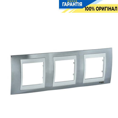 Рамка 3-а Unica Top "глянсовий хром/білий" Schneider Electric MGU66.006.810