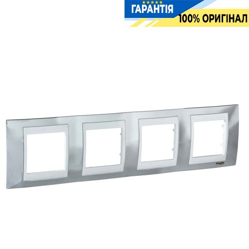 Рамка 4-а Unica Top "глянсовий хром/білий" Schneider Electric MGU66.008.810
