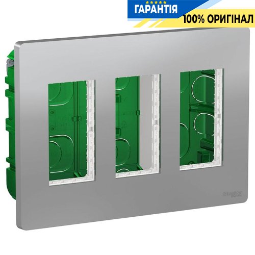 Блок unica system + прихований монтаж 3х2, Schneider Electric Unica New NU173430, Алюміній