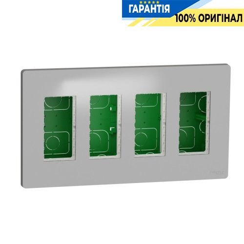 Блок unica system + прихований монтаж 4х2, Schneider Electric Unica New NU174430, Алюміній