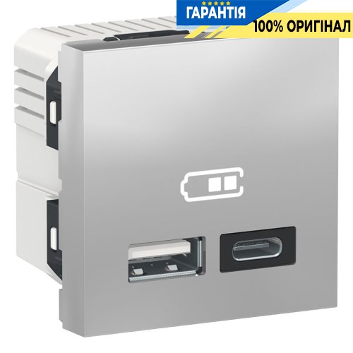Двойная USB розетка A+C . Unica New, Schneider Electric NU301830, алюминий