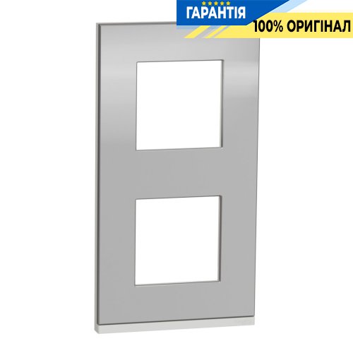 Рамка 2-а Schneider Electric Unica Pure NU6004V80, вертикальна, Алюміній матовий/Білий