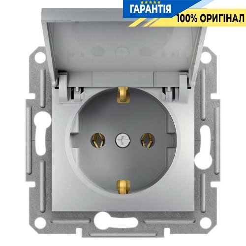 Розетка с заземлением и с крышкой «Asfora», (цвет алюминий) Schneider Electric EPH3100161