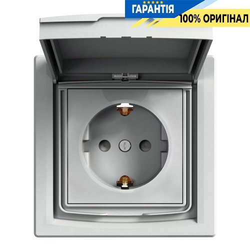 Розетка с заземлением и со шторками IP44 «Asfora», (цвет алюминий) Schneider Electric EPH3100361