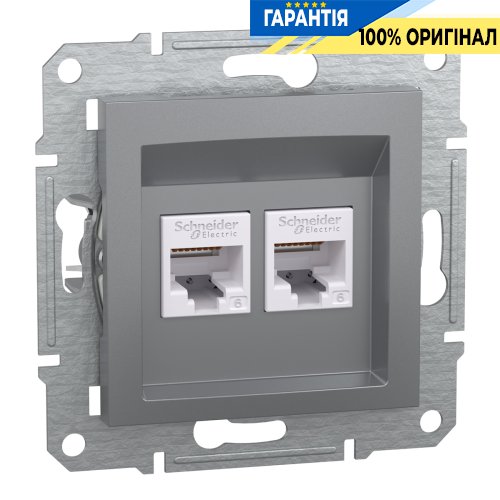 Розетка компьютерная 2-я RJ45 кат.6/UTP«Asfora», (цвет сталь) Schneider Electric EPH4800162