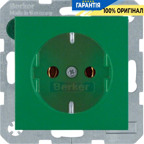Розетка з з/к, зелена матова, 16А / 250В B.3 / B.7 GLAS Berker 47431913