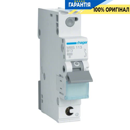 Автоматичний вимикач Hager MBS113 QC 1p 6kA B-13A