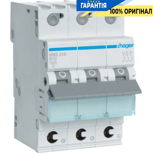 Автоматичний вимикач Hager MBS310 QC 3p 6kA B-10A