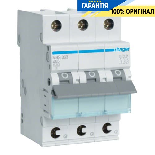 Автоматичний вимикач Hager MBS363 QC 3p 6kA B-63A