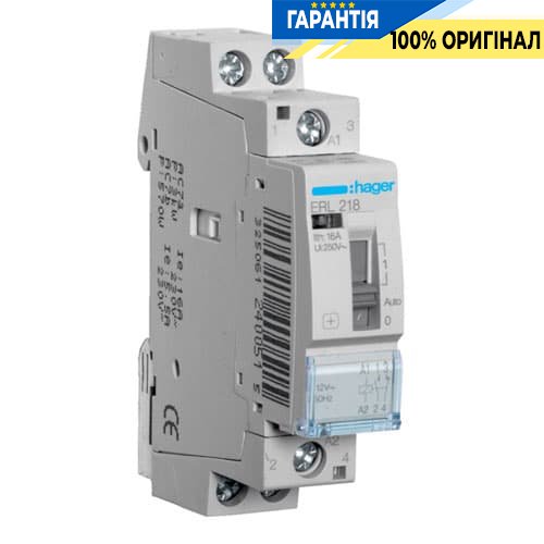 Установче реле Hager ERL218 16А, 12V ~, контакти: 1н.о. + 1н.з.