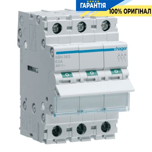Вимикач навантаження Hager 3-полюсний 400В/63А SBN363