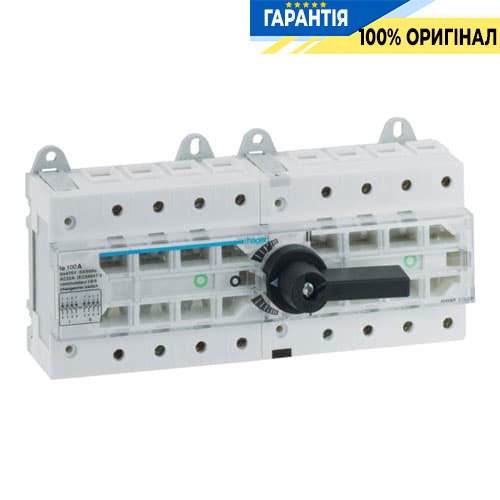 Рубильник-перемикач трьохпозиційний I-0-II, 100А, 400/690В, 4-полюсний, 12м, Hager HI405R