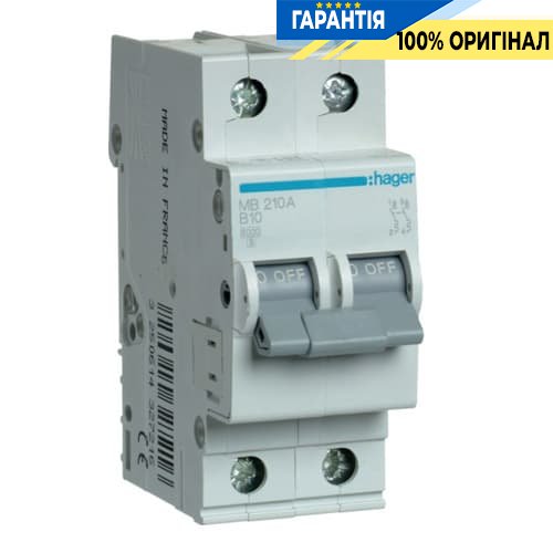 Автоматичний вимикач Hager MB210A 10А, 2п, B, 6 кА