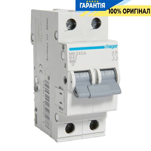 Автоматичний вимикач Hager MB240A 40А, 2п, B, 6 кА