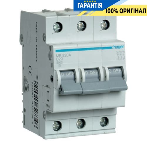 Автоматический выключатель Hager MB320A 20А, 3ф, B 6 кА
