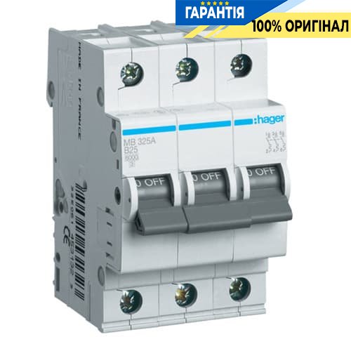 Автоматичний вимикач Hager MB325A 25А, 3ф, B 6 кА