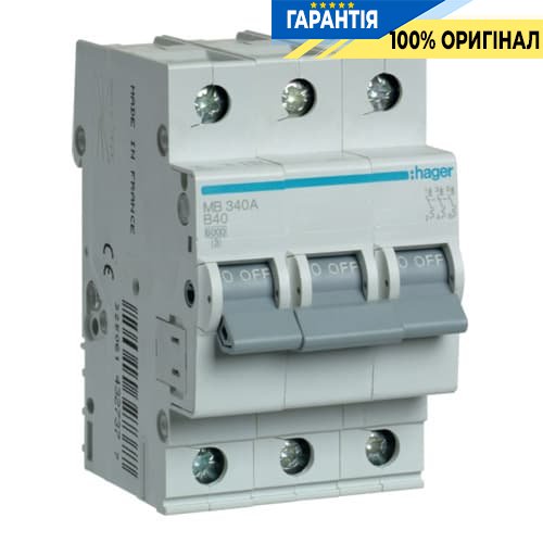 Автоматический выключатель Hager MB340A 40А, 3ф, B 6 кА