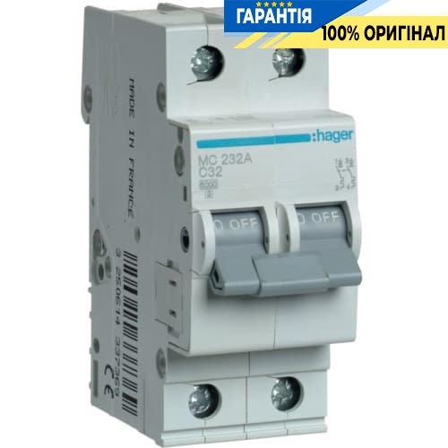 Автоматический выключатель Hager MC232A 32А, 2п, C, 6 кА