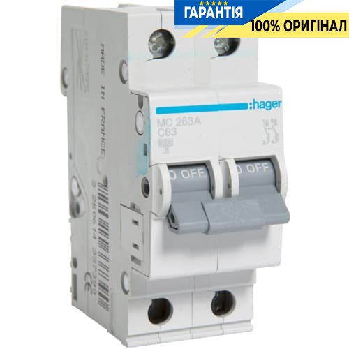 Автоматический выключатель Hager MC263A 63А, 2п, C, 6 кА