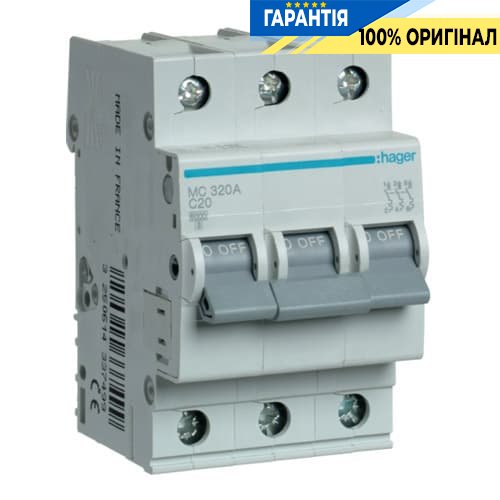 Автоматичний вимикач Hager MC320A 20А, 3ф, С 6 кА