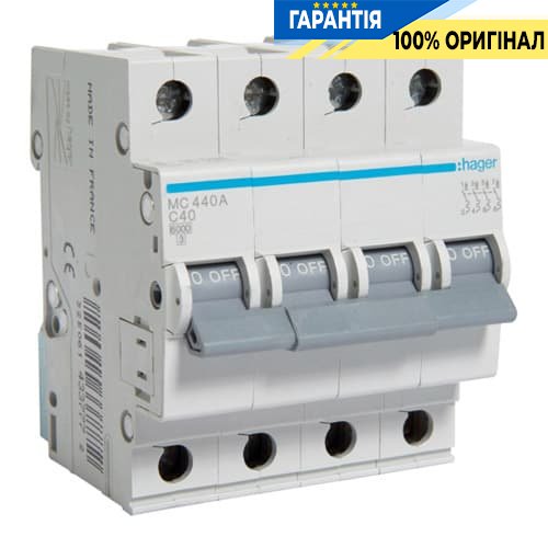 Автоматический выключатель 4-х полюсный Hager MC440A 40 А,3ф С 6 кА