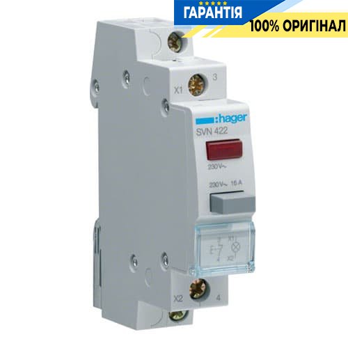 Кнопка управления Hager SVN422 без фиксации 1н.з с индикацией