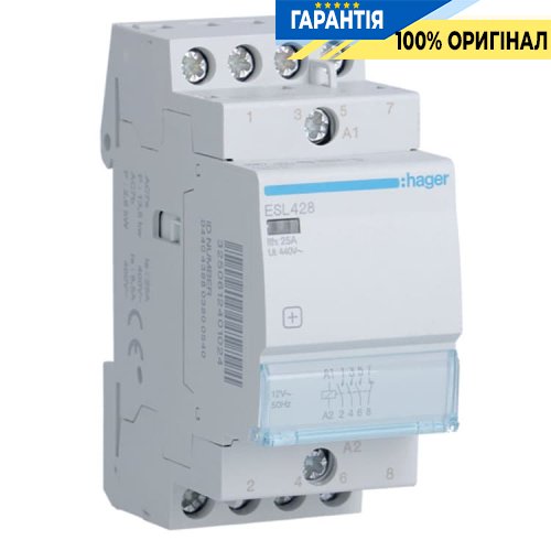 Контактор Hager ESL428 25A, 3НО+1НЗ, 12V