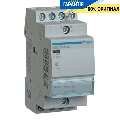 Контактор безшумний Hager ESD425SDC 25A, 4НО, 24V DC
