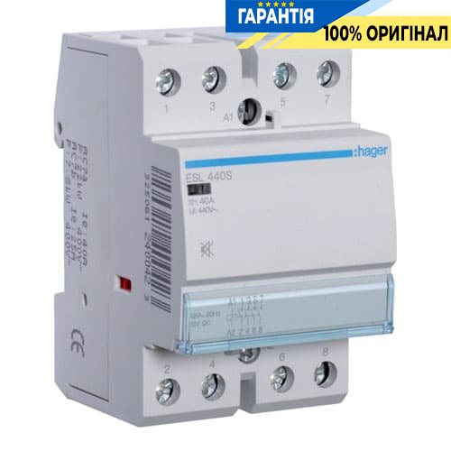 Контактор бесшумный Hager ESL440S 40A, 4Н.О, 12V
