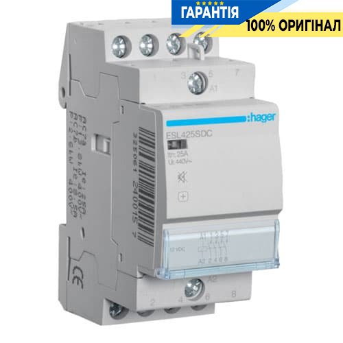 Контактор безшумний Hager ESL425SDC 25A, 4Н.О, 12V