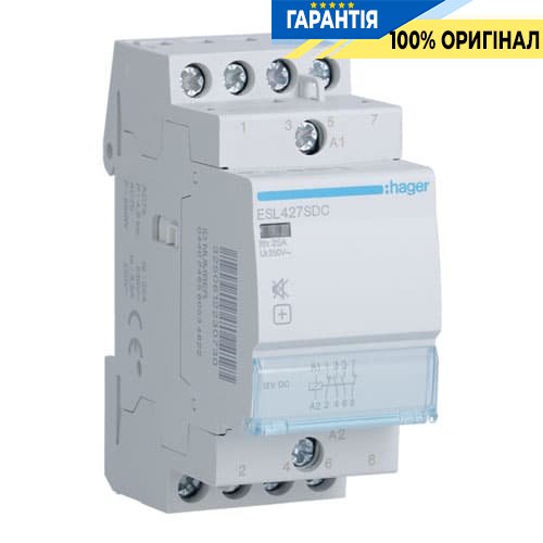 Контактор безшумний Hager ESL427SDC 25A, 2Н.О + 2Н.З, 12V