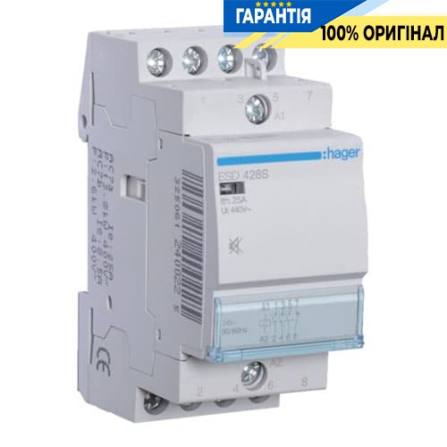 Контактор безшумний Hager ESD428S 25A, 3Н.О + 1Н.З, 24V