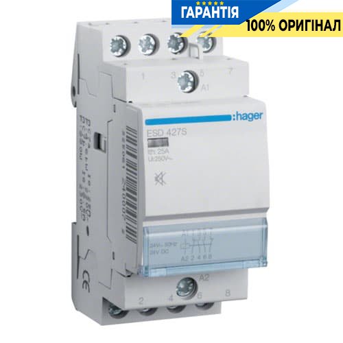 Контактор бесшумный Hager ESD427S 25A, 2Н.О+2Н.З, 24V