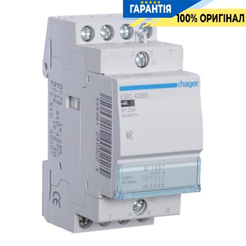 Контактор безшумний Hager ESC428S 25A, 3Н.О + 1Н.З, 230V