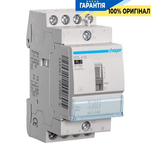 Установче реле Hager ERD418 16А, 12V ~, контакти: 2Н.О + 2Н.З