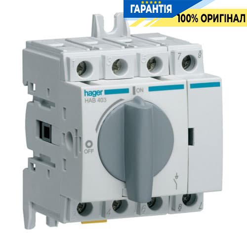Выключатель нагрузки модульный до 16мм2, 4п 32А, Hager HAB403