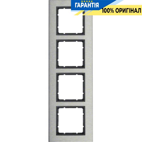 Рамка нержавеющая сталь 4-а коллекция B.7 METALL, цвет «антрацит матовый» вертикальная, Berker 10143606