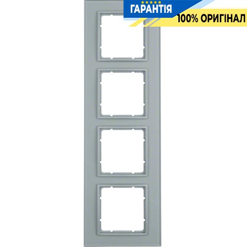 Рамка стеклянная 4-а коллекция B.7 GLAS, цвет «алюминий, матовый», Berker 10146414