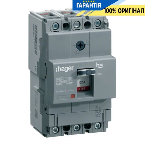Автоматичний вимикач h160 3-полюси 25kA 160A Hager HHA160H