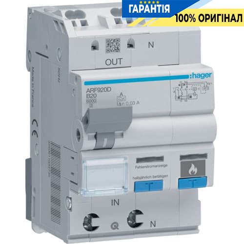 Дифавтомат с дуговой защитой AFDD, 1P+N 6kA B-20A 30mA A, Hager ARF920D