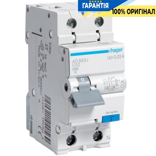 Дифавтомат Hager AD882J 1P+N 4.5kA C-32A 30mA AC