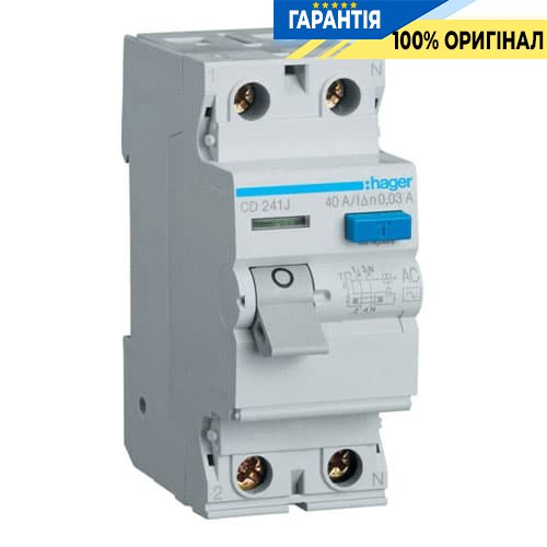 Дифреле Hager CD241J 2-полюси 40 А, струм витоку 30mA, Тип - АC