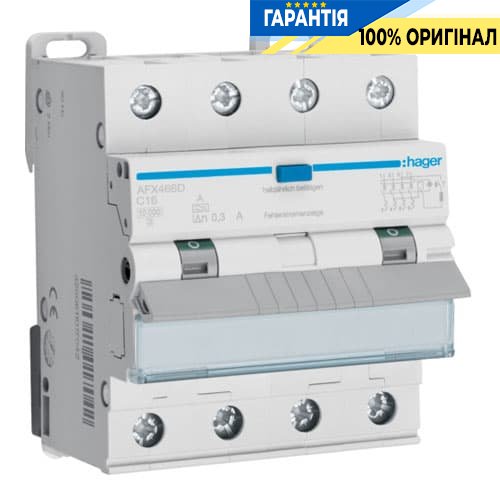 Дифавтомат Hager AFX466D 4P 10kA C-16A 300mA A