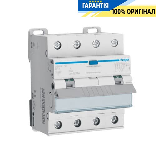 Дифавтомати Hager ADH482H 4P 6kA C-32A 30mA, тип - Hi