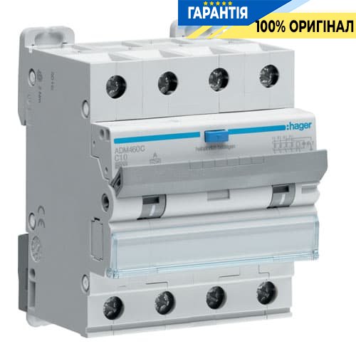 Дифавтомат Hager ADM460C 4P 6kA C-10A 30mA, тип - A