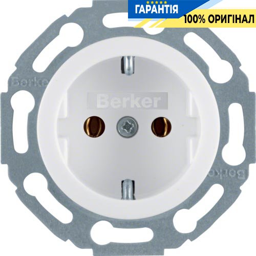 Розетка з з/к пол. біла, 16А/250В Berker «1930» «GLASSERIE» «PALAZZO» 474520