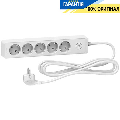 Подовжувач Unica Extend Schneider Electric ST9453W на 5 розеток із заземленням, 3 м, білий