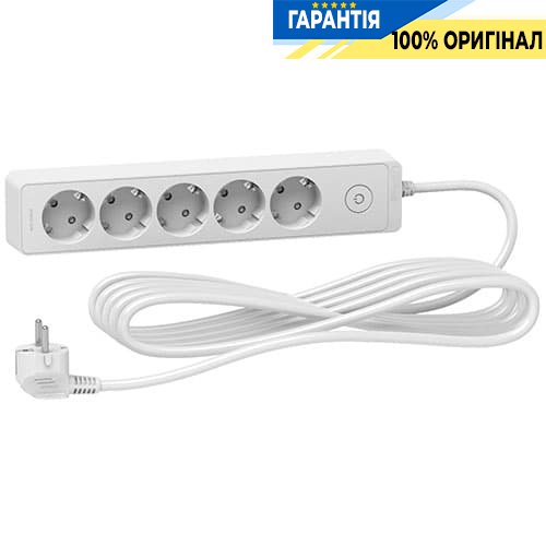Подовжувач Unica Extend Schneider Electric ST9455W на 5 розеток із заземленням, 5 м, білий
