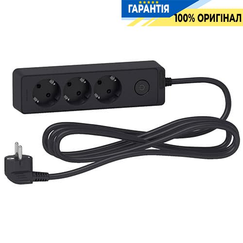 Подовжувач Unica Extend Schneider Electric ST9433B на 3 розетки з З/К, 3м, чорний