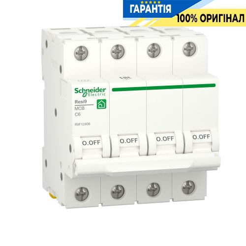 Автоматичний вимикач Schneider Electric Resi9 4P, 6A, C, 6kA R9F12406